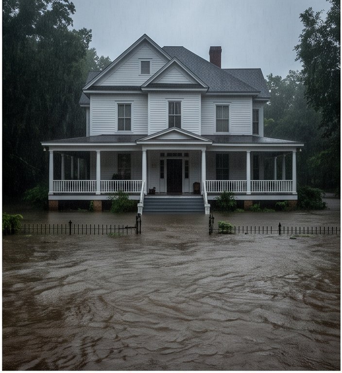 Heavy rain house flooding near Clermont Georgia